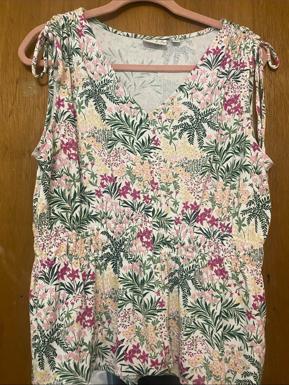 Wonderly Pink & Green Floral Tie-Shoulder Tank Top